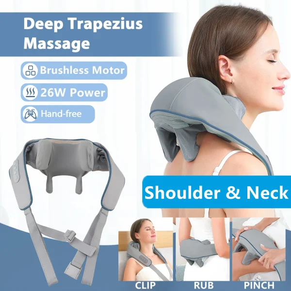 kf-S24d2adbc4f2c4e8eb6b4bef77aad5171D Foreverlily 26W Neck And Shoulder Massager Wireless Shoulder And Back Kneading Massage Shawl Trapezius Neck Cervical masajeador