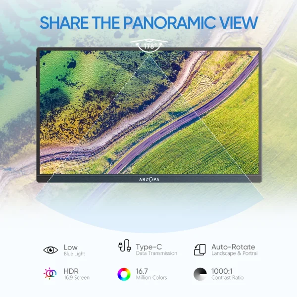 New ARZOPA 14.0'' 1080P FHD IPS Portable Monitor with USB C HDMI External Second Screen for Mac,Laptop,PC,Switch,PS,Xbox