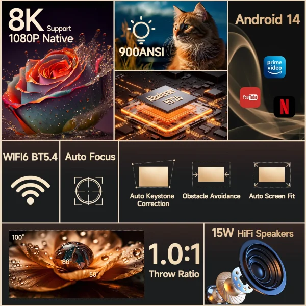 kf-S59b43b3c9728410a86ec4b29421231089 Magcubic Android 14 900ANSI Projector Auto Focus Native 1080P Support 8K With Wifi6 BT5.4 2+16G Portable Movie Outdoor HY350Max