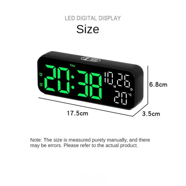 Digital Alarm Clock Temperature and Date Week Display Night Mode Table Clock Voice Control 12/24H Electronic LED Alarm Clocks