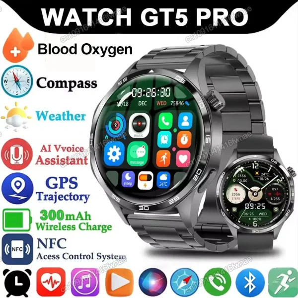 Watch 5 Pro GPS NFC Smart Watch Men HD AMOLED Screen Heart rate Bluetooth Calls IP68 Waterproof Man Fitness Smartwatch 2025 New