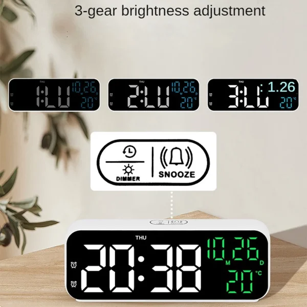Digital Alarm Clock Temperature and Date Week Display Night Mode Table Clock Voice Control 12/24H Electronic LED Alarm Clocks