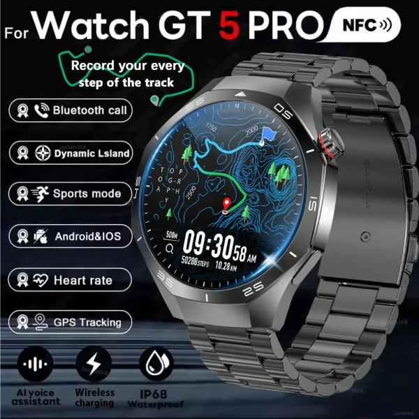 2025 NEW Watch GT5 PRO Smartwatch GPS Motion Trajectory HD Screen Bluetooth Call NFC Men Smart Watch Outdoor Sport Watches Men