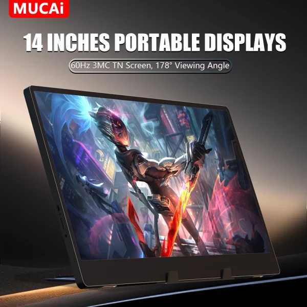 kf-Sf76e420cef6d405c88d8613760b380b32 MUCAI N140-S36 Portable Display 14 Inch 60Hz Resolution 1366*768 TN Panel 250cd/㎡ Brightness 3ms Response Portable Monitor