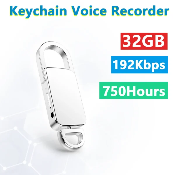 64GB Mini Digital Recorder Spy Keychain Voice Recorder -750 Hours 192KBPS One-key Recording Voice Activated USB Audio Recor