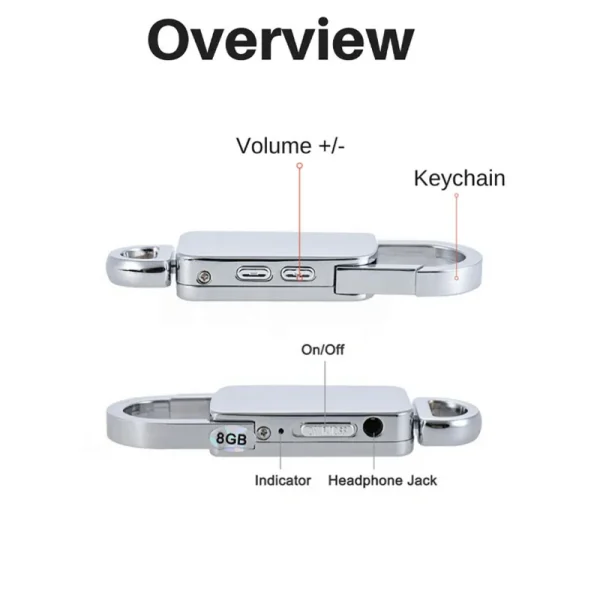 64GB Mini Digital Recorder Spy Keychain Voice Recorder -750 Hours 192KBPS One-key Recording Voice Activated USB Audio Recor